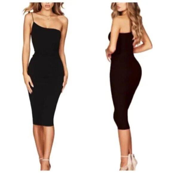 Nookie Lust One Shoulder Midi Cocktail Party Dress Small  in Black $209 - Picture 1 of 8